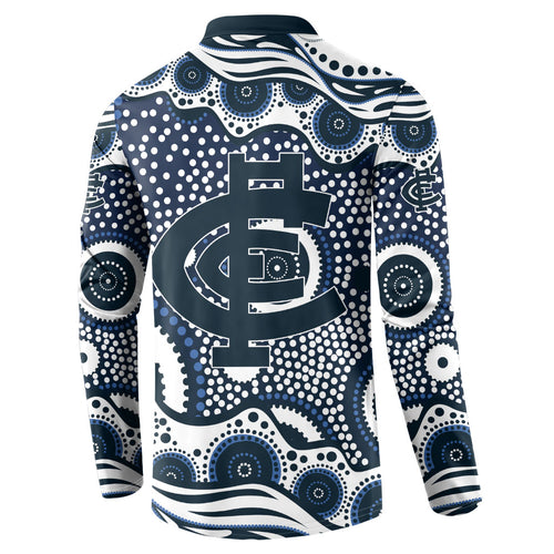 Carlton Blues Button Sweatshirt Aboriginal Dot Pattern - Football Mascot Heritage Pride