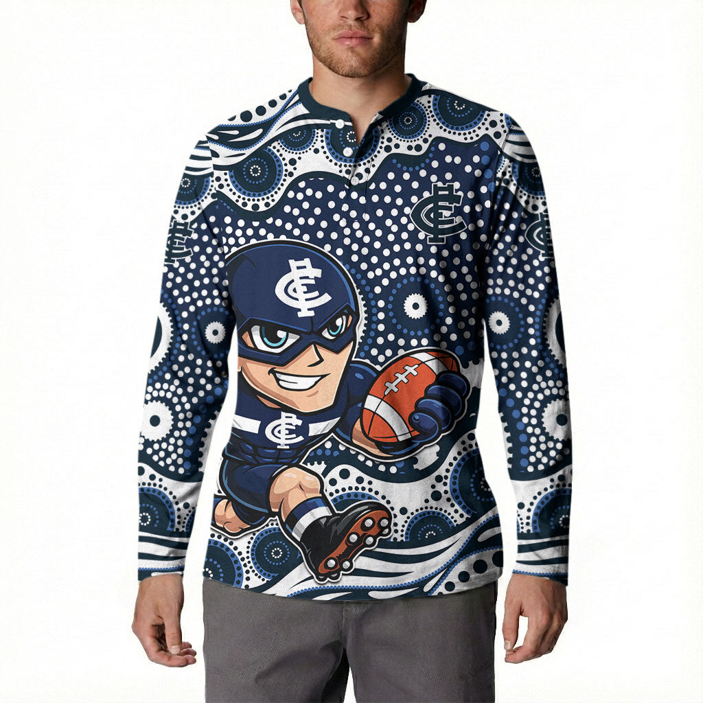Carlton Blues Button Sweatshirt Aboriginal Dot Pattern - Football Mascot Heritage Pride