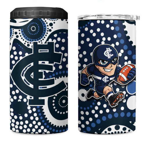 Carlton Blues 4 in 1 Can Cooler Tumbler Aboriginal Dot Pattern - Football Mascot Heritage Pride