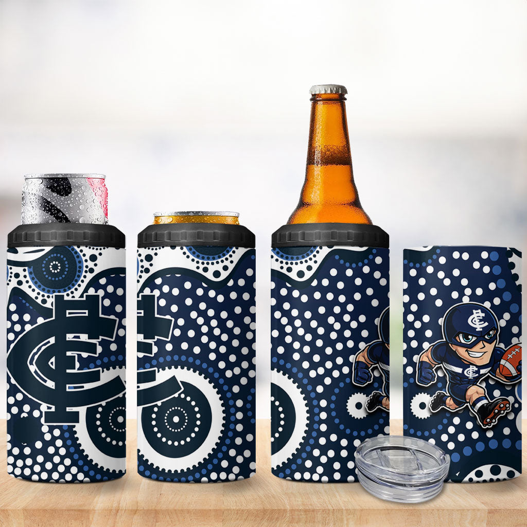 Carlton Blues 4 in 1 Can Cooler Tumbler Aboriginal Dot Pattern - Football Mascot Heritage Pride