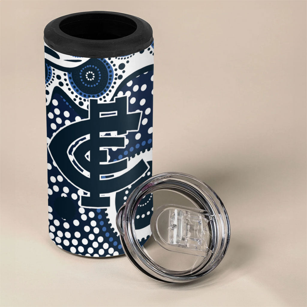 Carlton Blues 4 in 1 Can Cooler Tumbler Aboriginal Dot Pattern - Football Mascot Heritage Pride