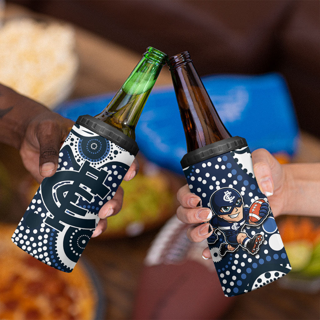 Carlton Blues 4 in 1 Can Cooler Tumbler Aboriginal Dot Pattern - Football Mascot Heritage Pride