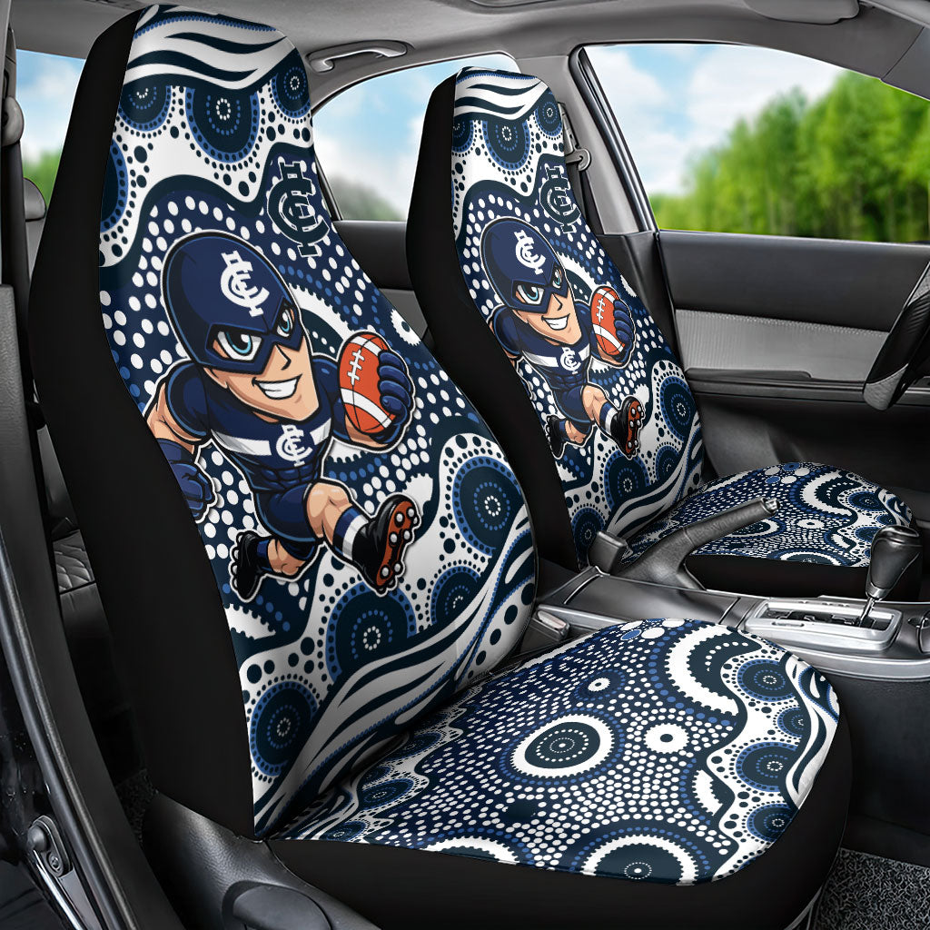 Carlton Blues Car Seat Cover Aboriginal Dot Pattern - Football Mascot Heritage Pride