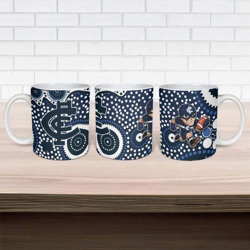 Carlton Blues Ceramic Mug Aboriginal Dot Pattern - Football Mascot Heritage Pride