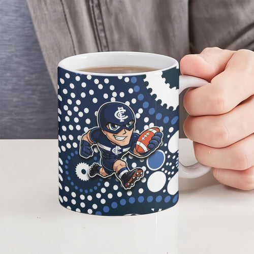 Carlton Blues Ceramic Mug Aboriginal Dot Pattern - Football Mascot Heritage Pride