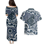 Carlton Blues Couples Matching Puletasi and Hawaiian Shirt Aboriginal Dot Pattern - Football Mascot Heritage Pride
