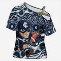 Carlton Blues Cross Shoulder Shirt Aboriginal Dot Pattern - Football Mascot Heritage Pride