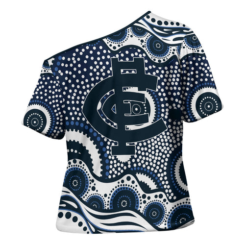 Carlton Blues Cross Shoulder Shirt Aboriginal Dot Pattern - Football Mascot Heritage Pride