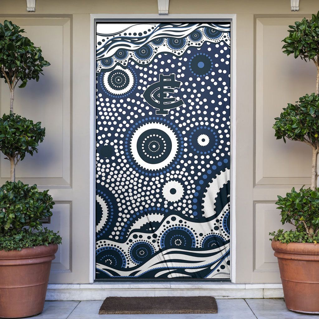 Carlton Blues Door Cover Aboriginal Dot Pattern - Football Mascot Heritage Pride