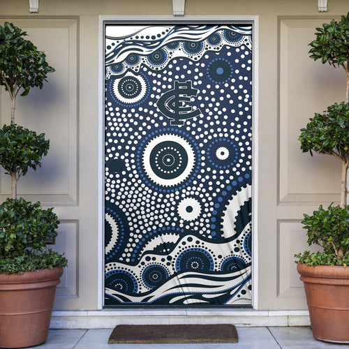 Carlton Blues Door Cover Aboriginal Dot Pattern - Football Mascot Heritage Pride