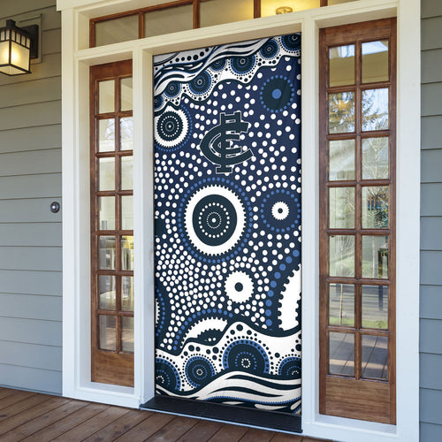 Carlton Blues Door Cover Aboriginal Dot Pattern - Football Mascot Heritage Pride