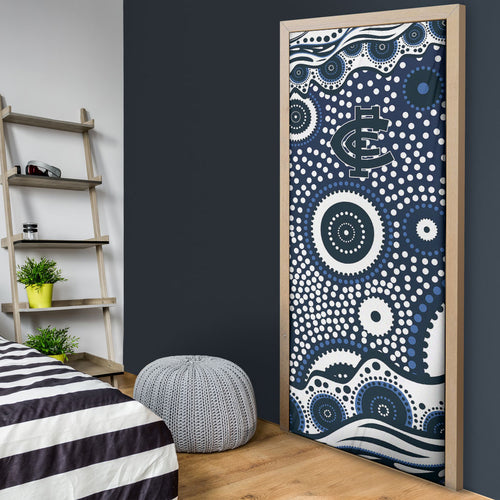 Carlton Blues Door Cover Aboriginal Dot Pattern - Football Mascot Heritage Pride