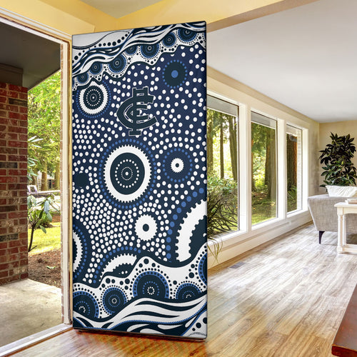 Carlton Blues Door Cover Aboriginal Dot Pattern - Football Mascot Heritage Pride