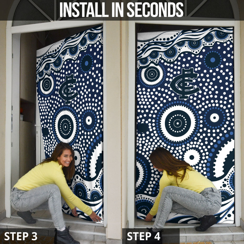 Carlton Blues Door Cover Aboriginal Dot Pattern - Football Mascot Heritage Pride
