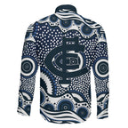 Carlton Blues Family Matching Long Sleeve Bodycon Dress and Hawaiian Shirt Aboriginal Dot Pattern - Football Mascot Heritage Pride
