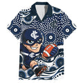 Carlton Blues Family Matching Mermaid Dress and Hawaiian Shirt Aboriginal Dot Pattern - Football Mascot Heritage Pride