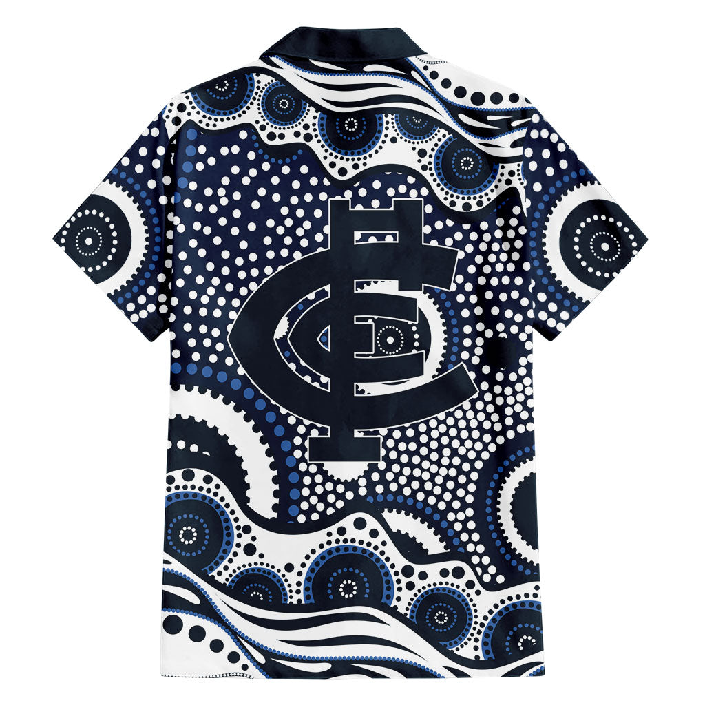 Carlton Blues Family Matching Mermaid Dress and Hawaiian Shirt Aboriginal Dot Pattern - Football Mascot Heritage Pride