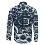 Carlton Blues Family Matching Mermaid Dress and Hawaiian Shirt Aboriginal Dot Pattern - Football Mascot Heritage Pride