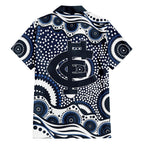 Carlton Blues Family Matching Off The Shoulder Long Sleeve Dress and Hawaiian Shirt Aboriginal Dot Pattern - Football Mascot Heritage Pride