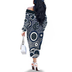 Carlton Blues Family Matching Off The Shoulder Long Sleeve Dress and Hawaiian Shirt Aboriginal Dot Pattern - Football Mascot Heritage Pride