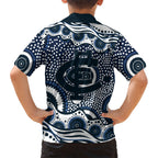 Carlton Blues Family Matching Puletasi and Hawaiian Shirt Aboriginal Dot Pattern - Football Mascot Heritage Pride