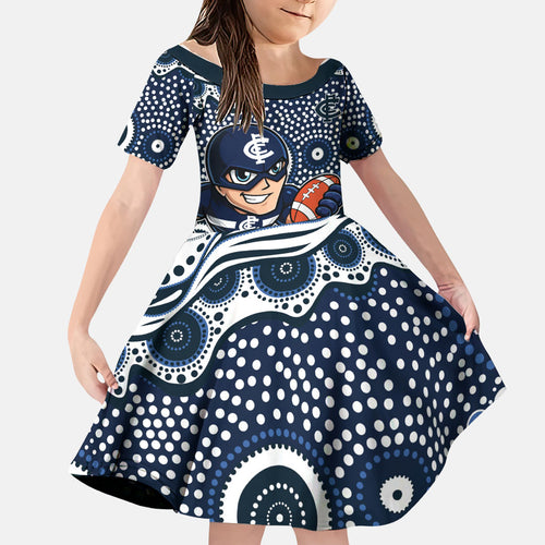 Carlton Blues Family Matching Tank Maxi Dress and Hawaiian Shirt Aboriginal Dot Pattern - Football Mascot Heritage Pride