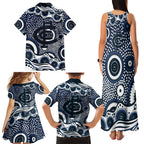 Carlton Blues Family Matching Tank Maxi Dress and Hawaiian Shirt Aboriginal Dot Pattern - Football Mascot Heritage Pride