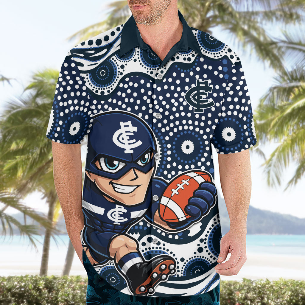 Carlton Blues Hawaiian Shirt Aboriginal Dot Pattern - Football Mascot Heritage Pride