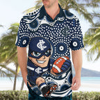 Carlton Blues Hawaiian Shirt Aboriginal Dot Pattern - Football Mascot Heritage Pride