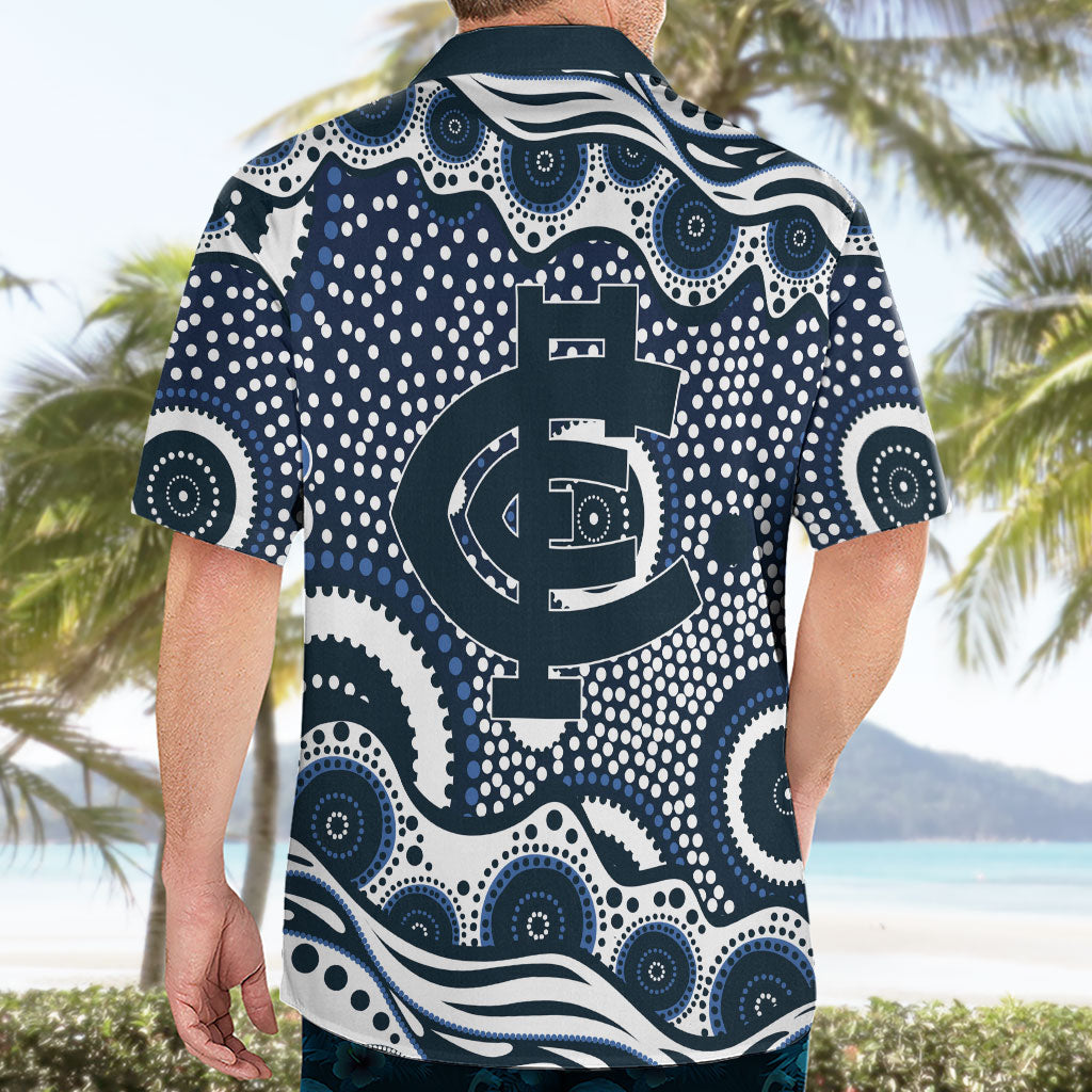 Carlton Blues Hawaiian Shirt Aboriginal Dot Pattern - Football Mascot Heritage Pride