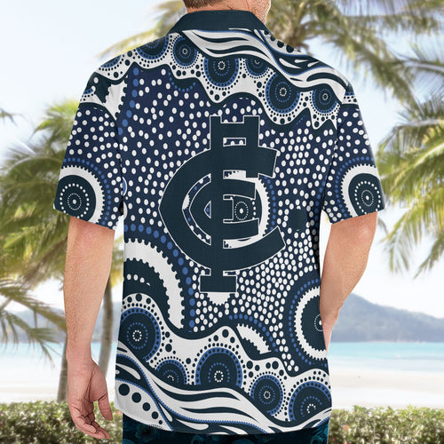 Carlton Blues Hawaiian Shirt Aboriginal Dot Pattern - Football Mascot Heritage Pride