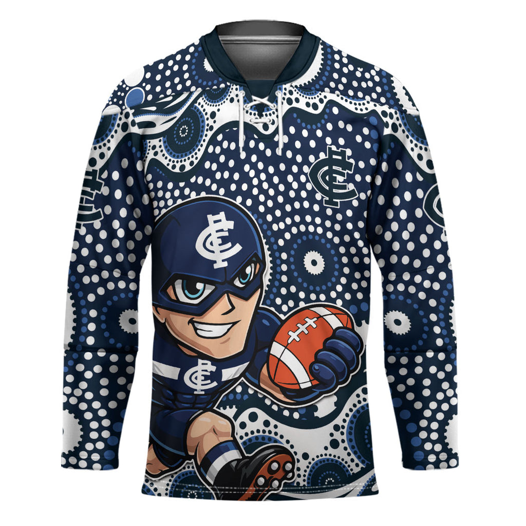 Carlton Blues Hockey Jersey Aboriginal Dot Pattern - Football Mascot Heritage Pride