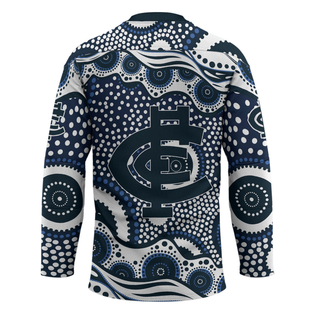 Carlton Blues Hockey Jersey Aboriginal Dot Pattern - Football Mascot Heritage Pride