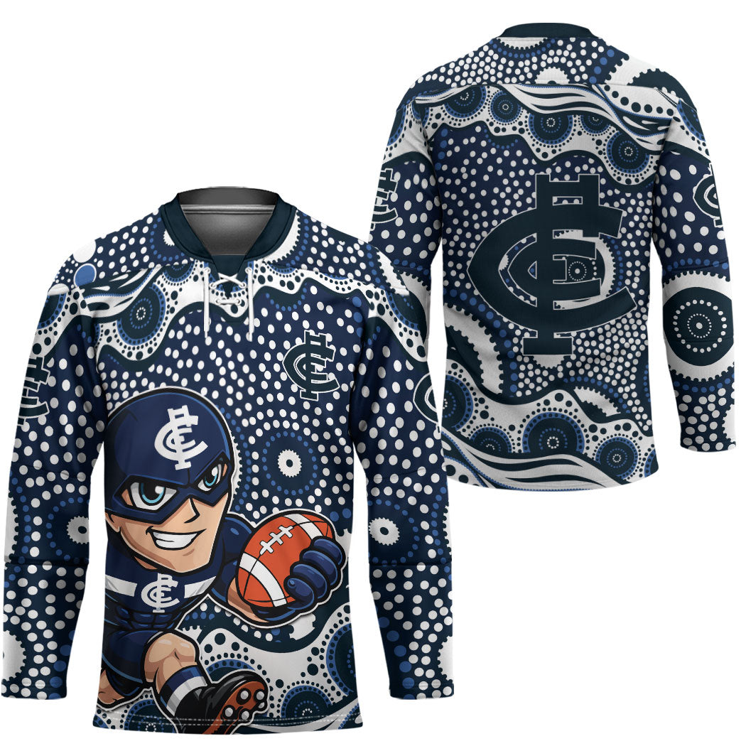 Carlton Blues Hockey Jersey Aboriginal Dot Pattern - Football Mascot Heritage Pride