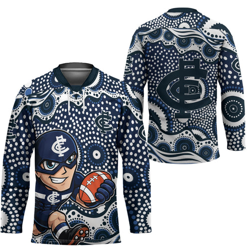 Carlton Blues Hockey Jersey Aboriginal Dot Pattern - Football Mascot Heritage Pride