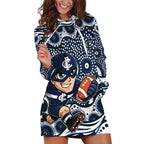 Carlton Blues Hoodie Dress Aboriginal Dot Pattern - Football Mascot Heritage Pride