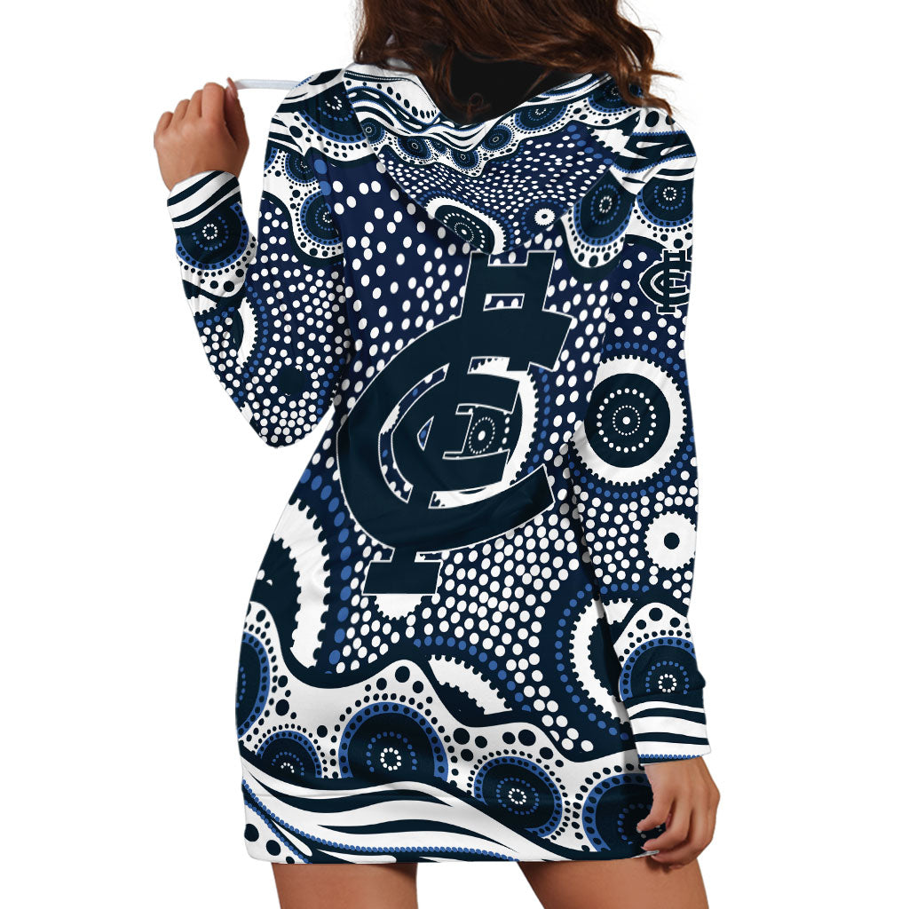 Carlton Blues Hoodie Dress Aboriginal Dot Pattern - Football Mascot Heritage Pride