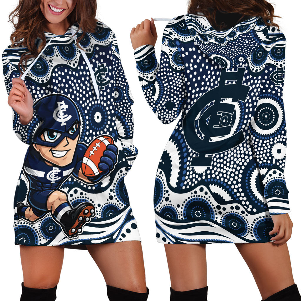 Carlton Blues Hoodie Dress Aboriginal Dot Pattern - Football Mascot Heritage Pride