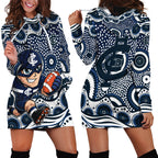 Carlton Blues Hoodie Dress Aboriginal Dot Pattern - Football Mascot Heritage Pride