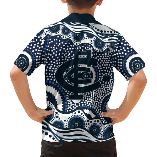 Carlton Blues Kid Hawaiian Shirt Aboriginal Dot Pattern - Football Mascot Heritage Pride
