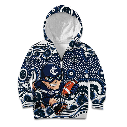 Carlton Blues Kid Hoodie Aboriginal Dot Pattern - Football Mascot Heritage Pride