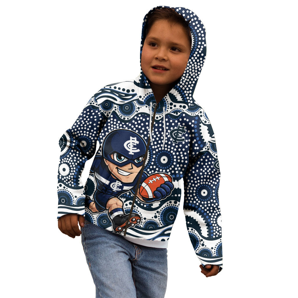 Carlton Blues Kid Hoodie Aboriginal Dot Pattern - Football Mascot Heritage Pride