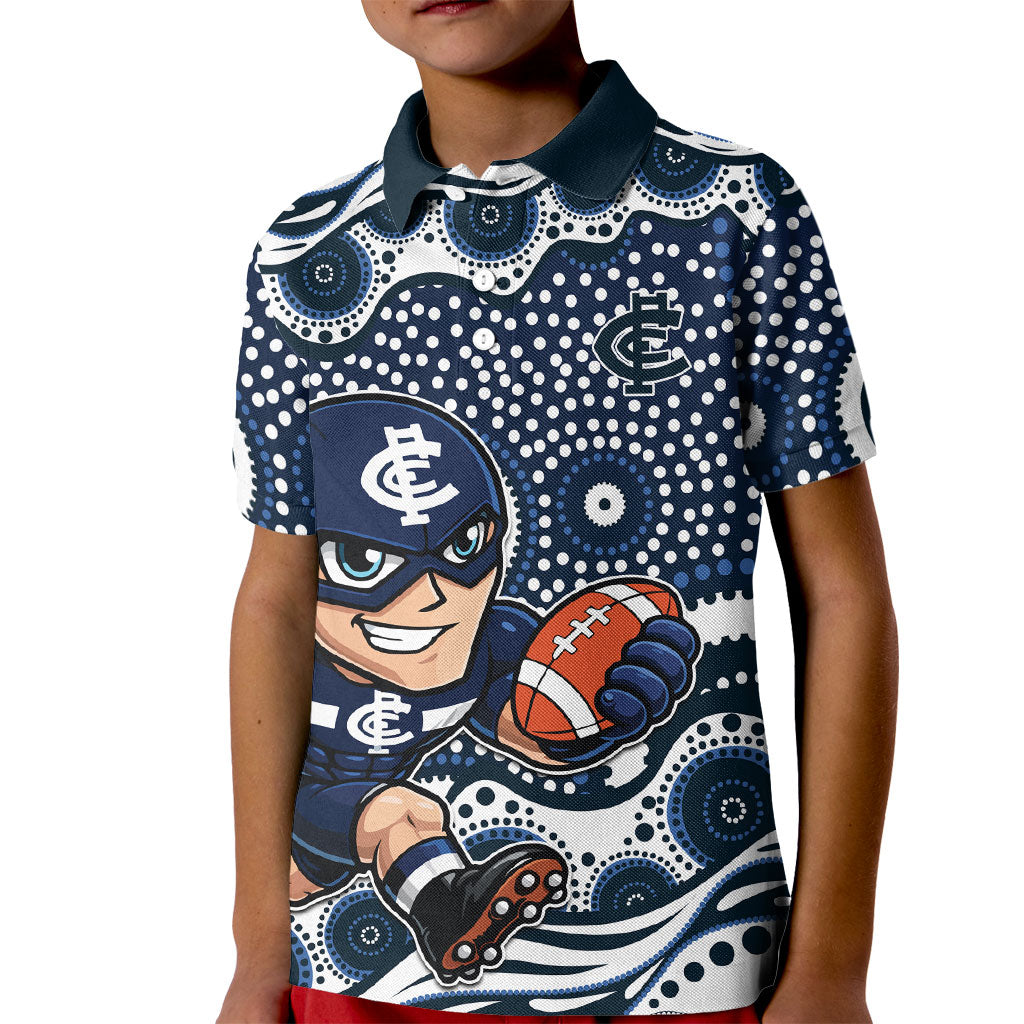 Carlton Blues Kid Polo Shirt Aboriginal Dot Pattern - Football Mascot Heritage Pride