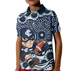 Carlton Blues Kid Polo Shirt Aboriginal Dot Pattern - Football Mascot Heritage Pride