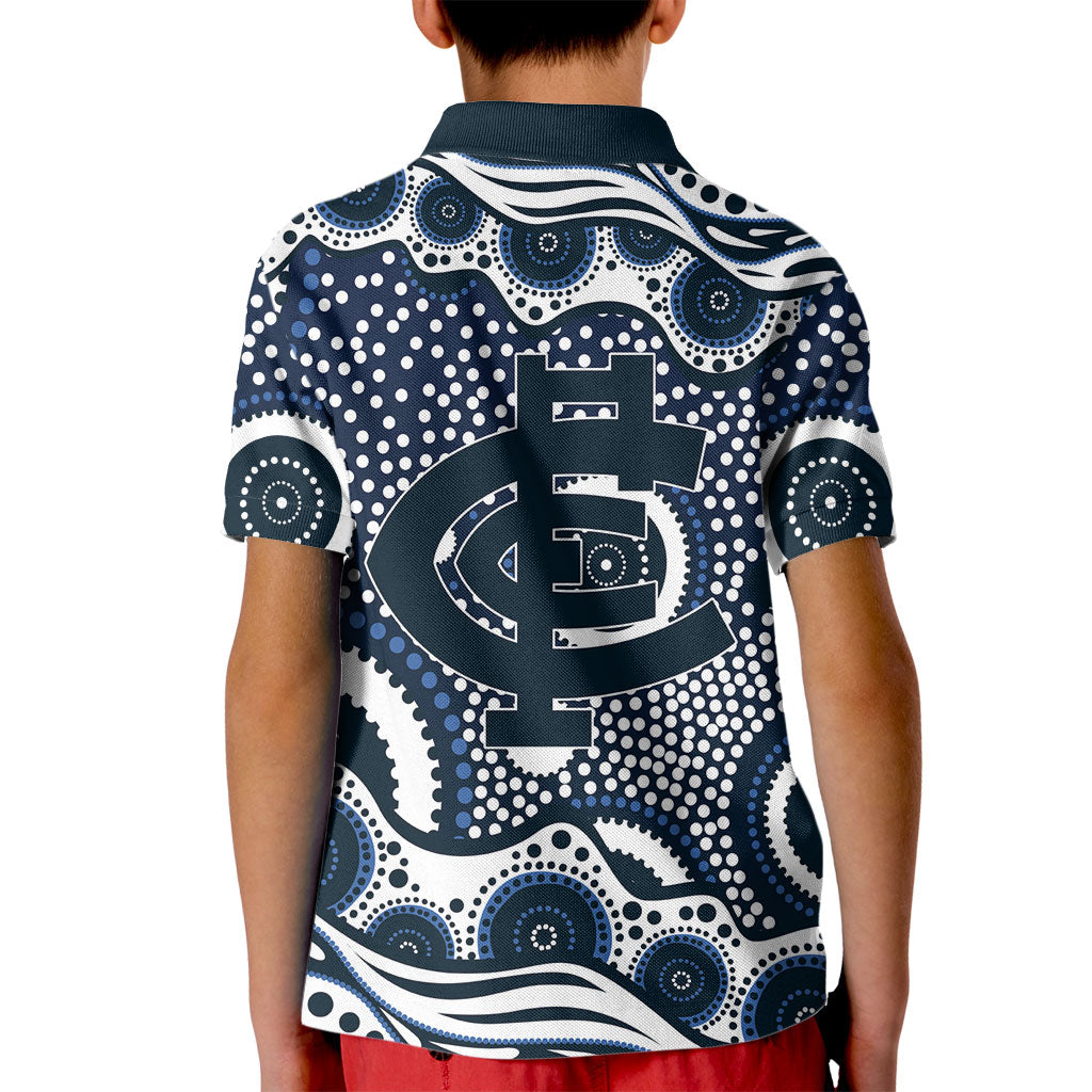 Carlton Blues Kid Polo Shirt Aboriginal Dot Pattern - Football Mascot Heritage Pride