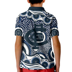 Carlton Blues Kid Polo Shirt Aboriginal Dot Pattern - Football Mascot Heritage Pride