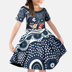Carlton Blues Kid Short Sleeve Dress Aboriginal Dot Pattern - Football Mascot Heritage Pride