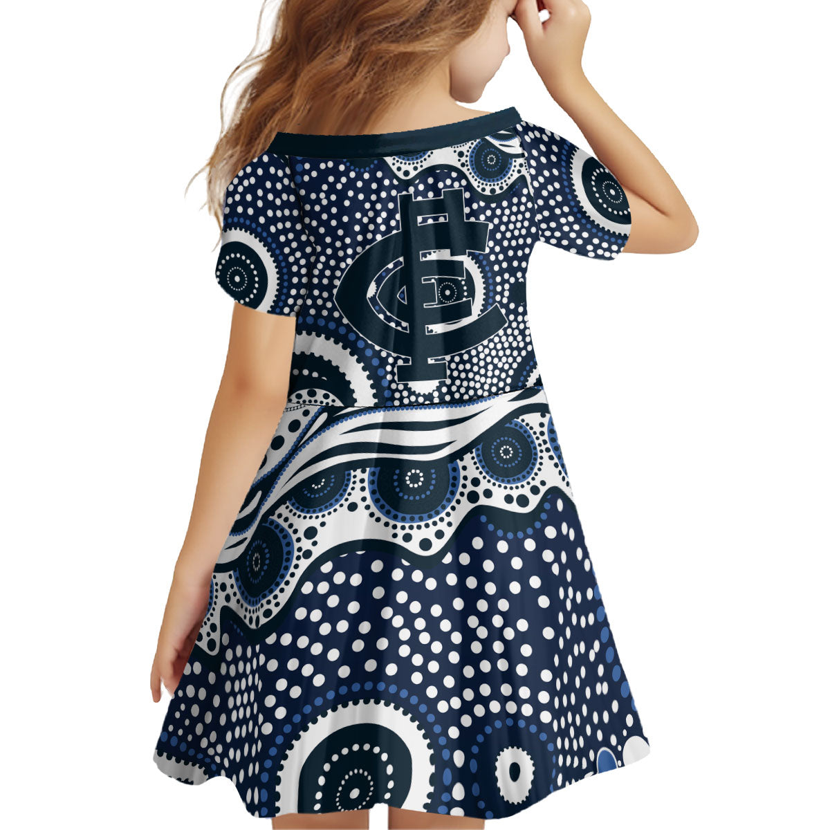 Carlton Blues Kid Short Sleeve Dress Aboriginal Dot Pattern - Football Mascot Heritage Pride