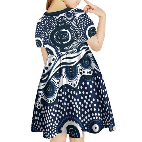 Carlton Blues Kid Short Sleeve Dress Aboriginal Dot Pattern - Football Mascot Heritage Pride