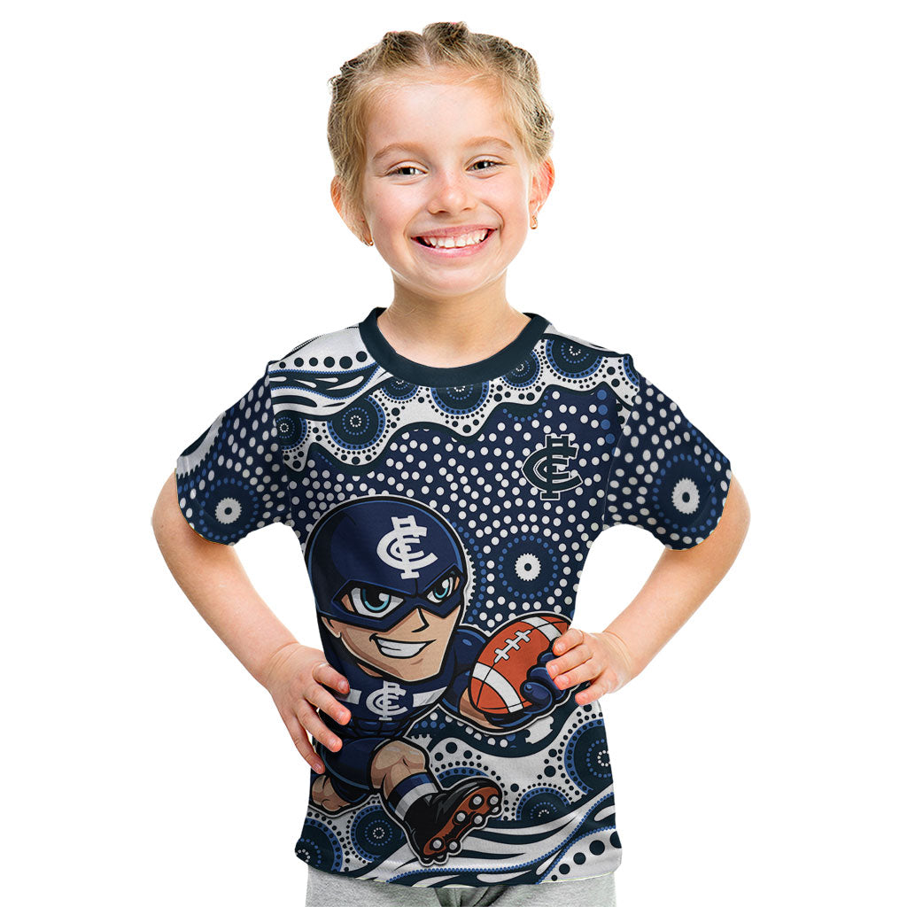 Carlton Blues Kid T Shirt Aboriginal Dot Pattern - Football Mascot Heritage Pride